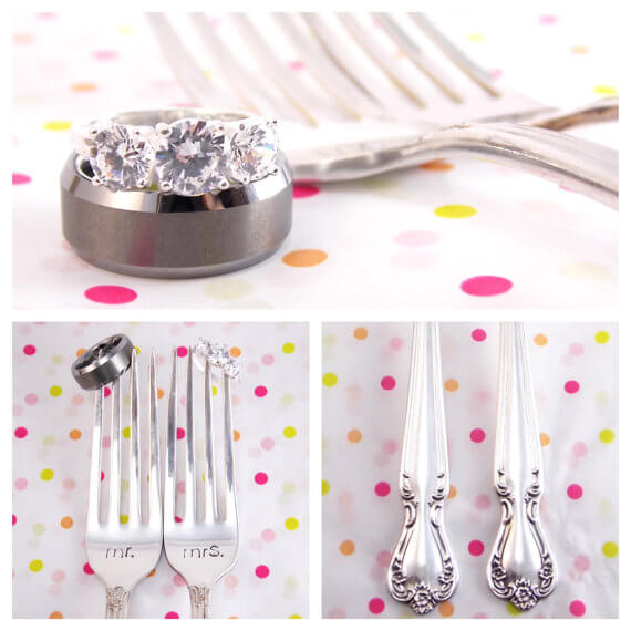 Hand-stamped antique wedding forks by Block & Hammer 